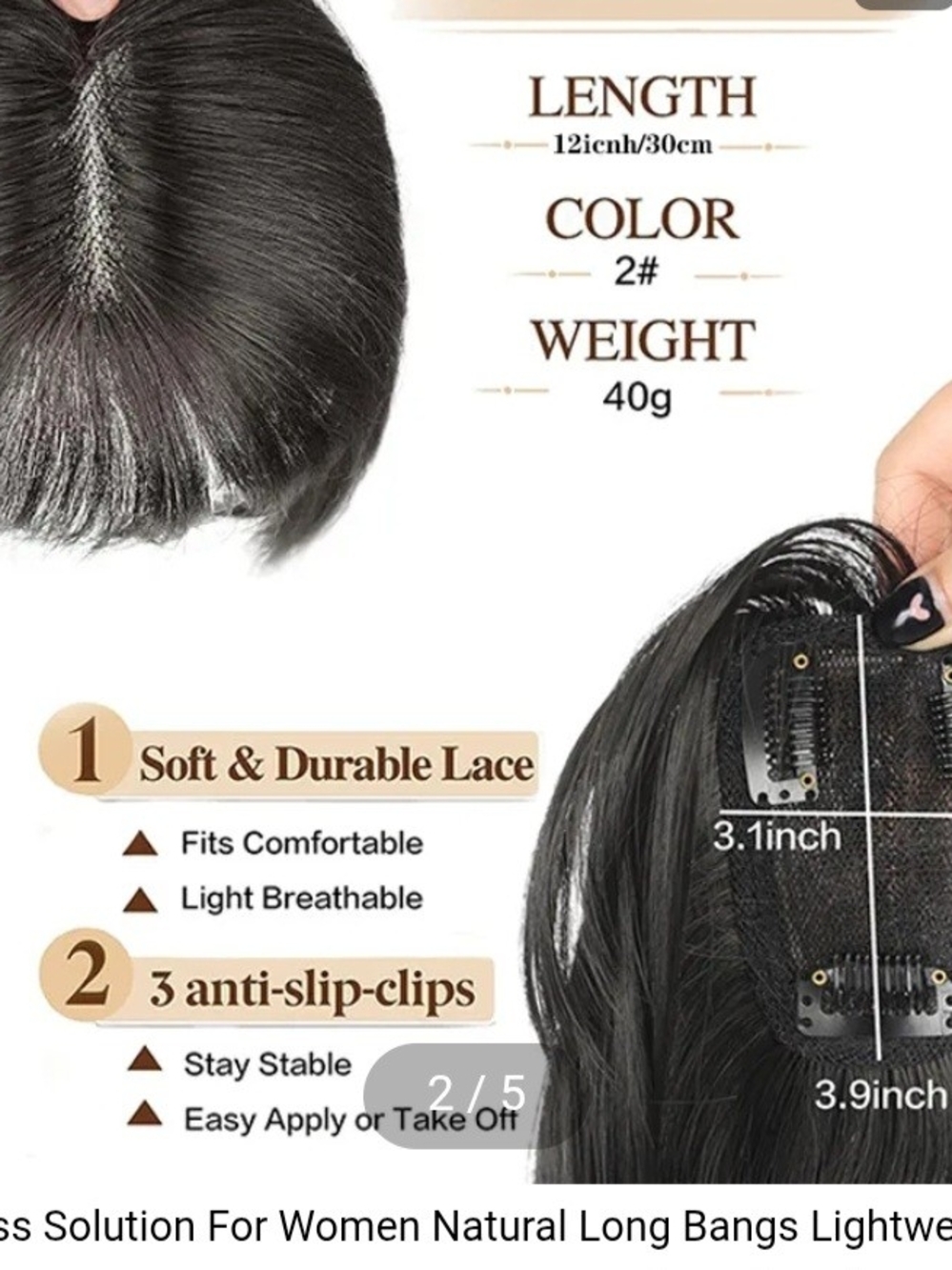 Hand Crafted Natural Black Clip-In Fringe Bangs